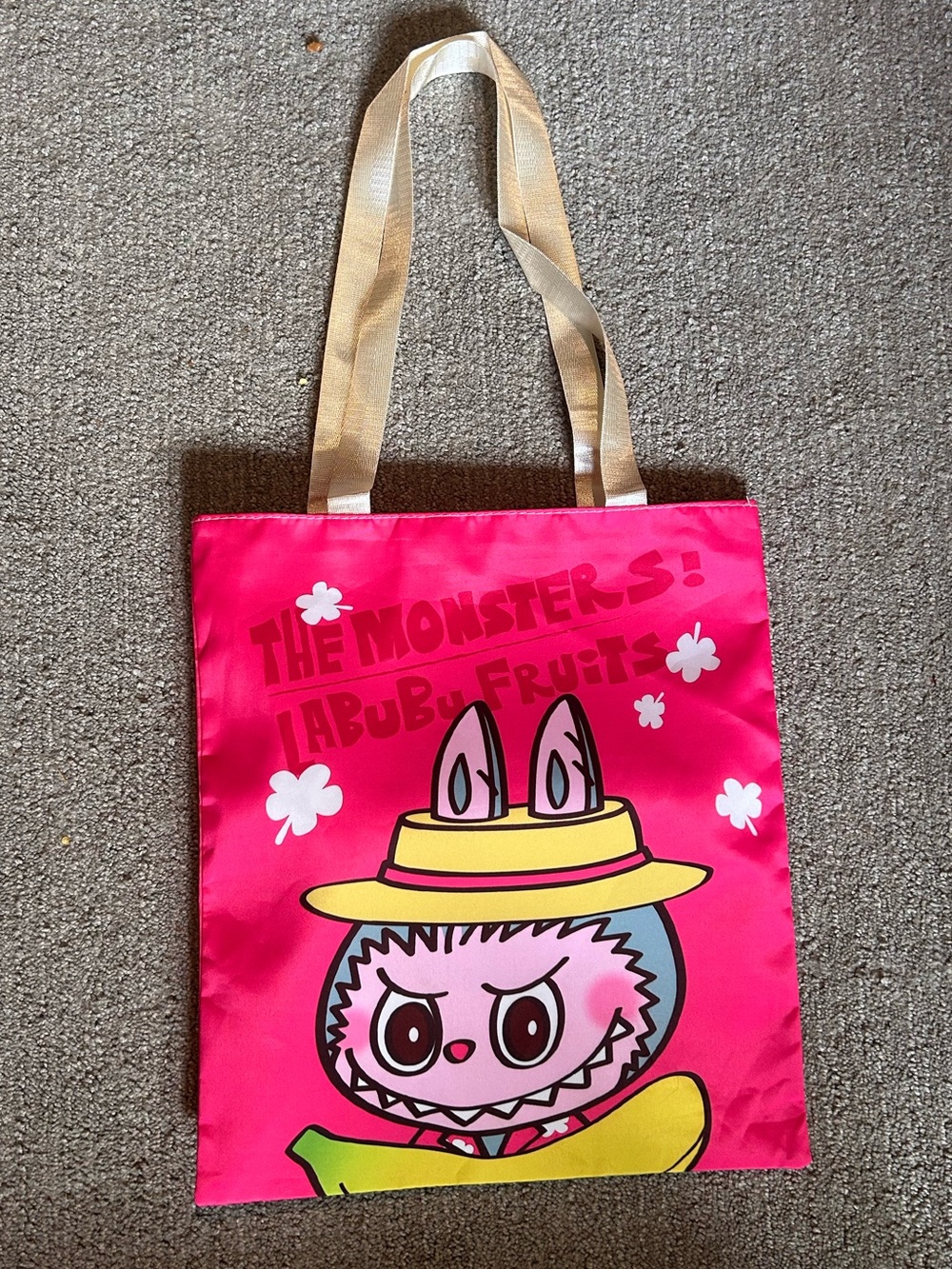 Cute Pink Cartoon Tote Bag with Yellow Accent13”x14” cotton